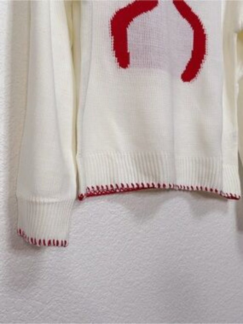Miss Sparkling Ivory Red Bow Graphic Lightweight Knit Sweater - Picture 5 of 7
